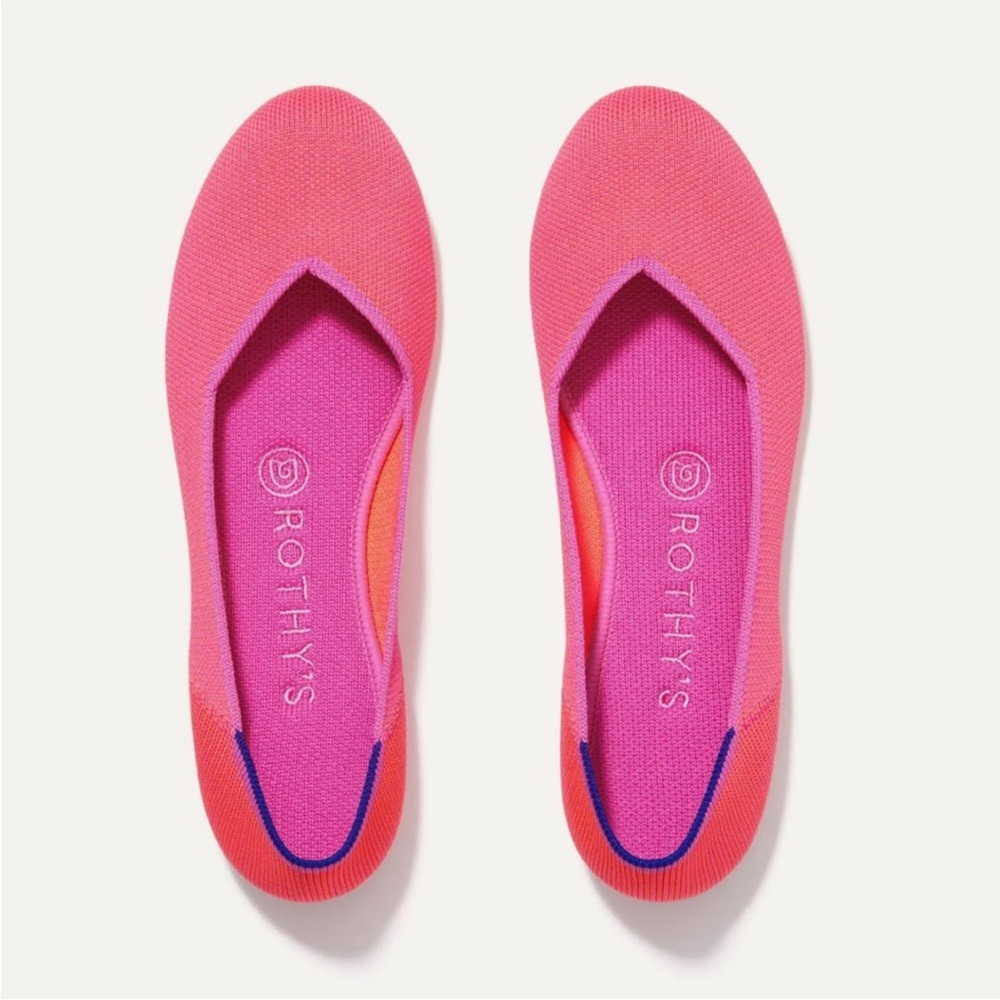 Rothy’s Tropical Pink Round Toe Flats Neon Hot Bright Vibrant Pink